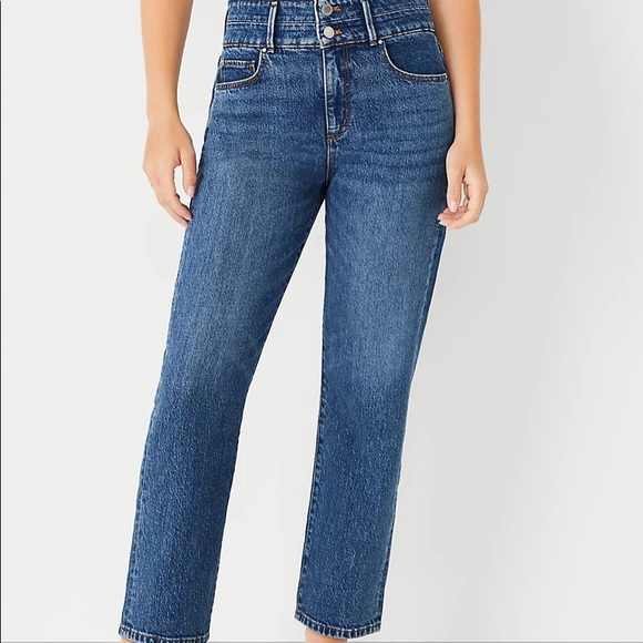 Sculpting Pocket High Rise Straight Jeans In Classic Mid Wash - Picture 1 of 6